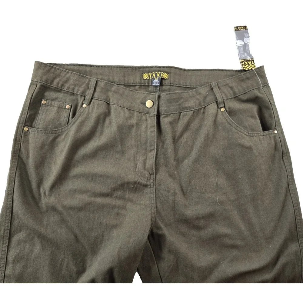 New TAXI  Women's  Cargo Pants High Rise 100% Cotton Dark Green Wide‎ Leg 2XL